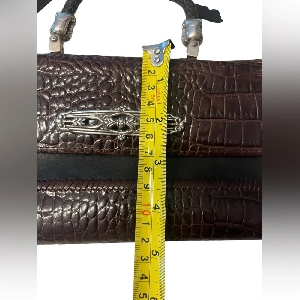 Brighton purse crossbody wallet braided handle brown black leather silver